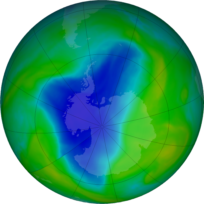 Antarctic ozone map for 08 December 2023